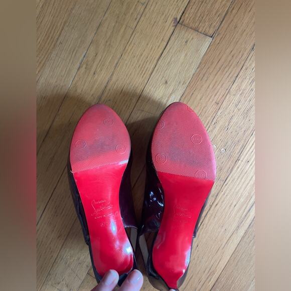 Christian Louboutin Bronze Patent Leather Peep Toe Slingbacks size 37 1/2 - Picture 8 of 11
